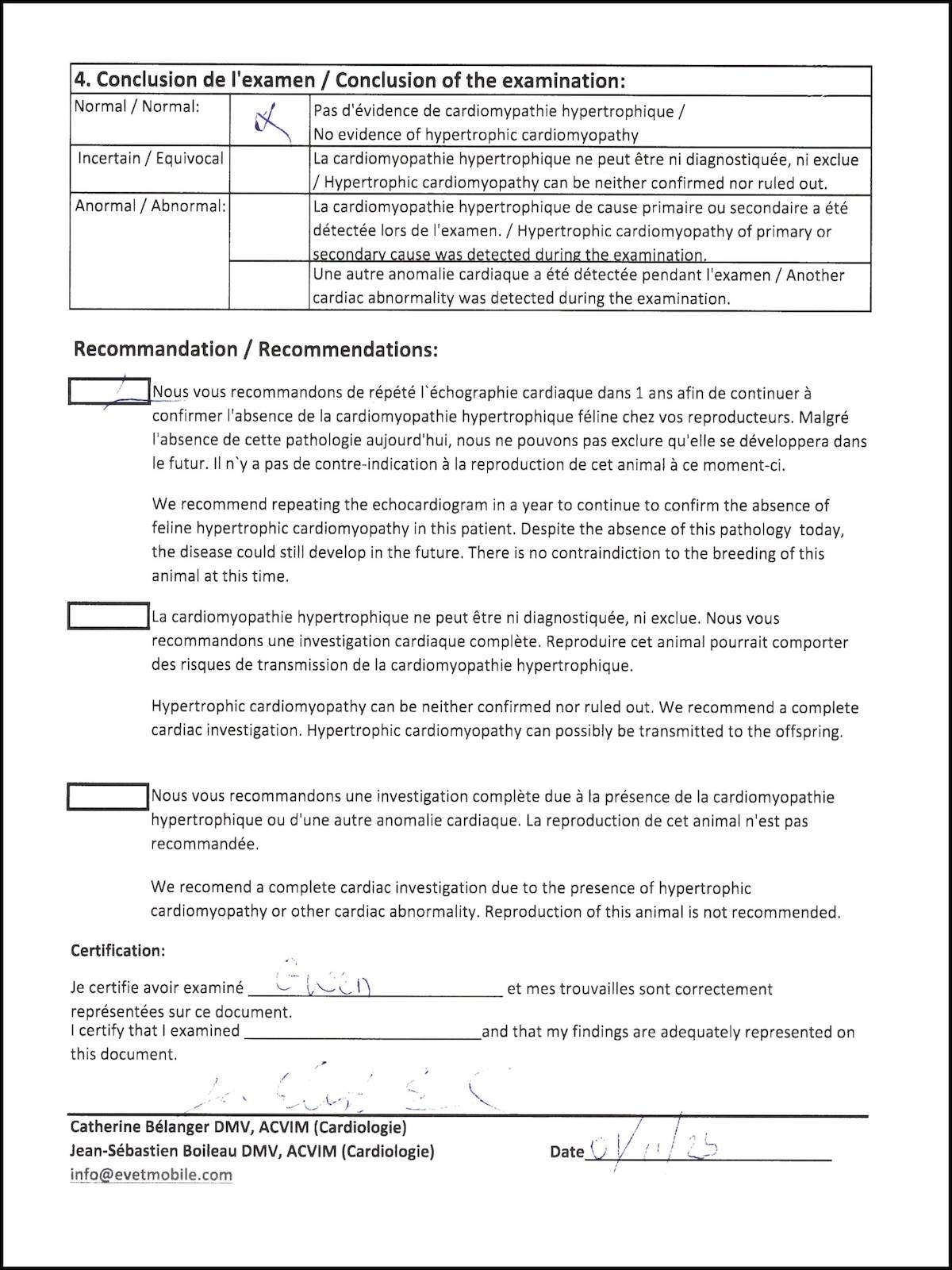 Gwen HCM screening conclusion page showing the latest clean result